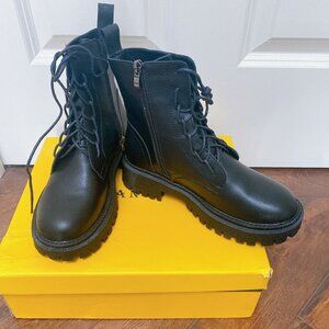 New Women Back Calf Leather Round Toe Platform Winter Short Ankle Boots Booties